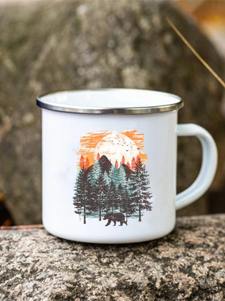 Adventure Forest Mountain Print Coffee Water Cup Camping Mugs Handle Drinkwa