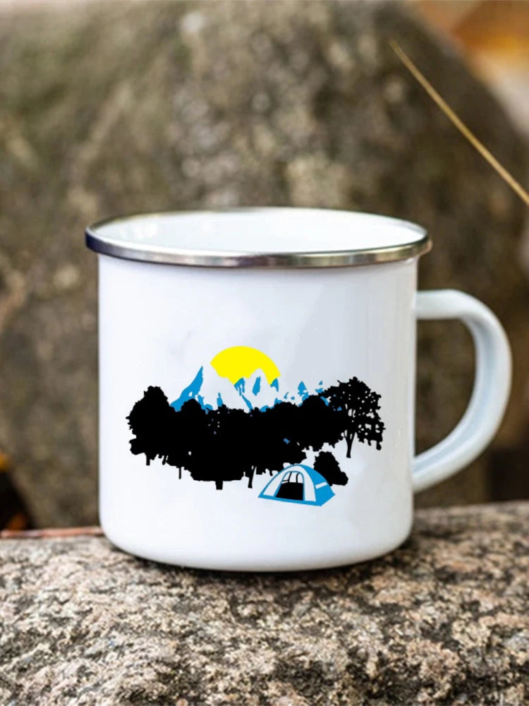 Adventure Forest Mountain Print Coffee Water Cup Camping Mugs Handle Drinkwa