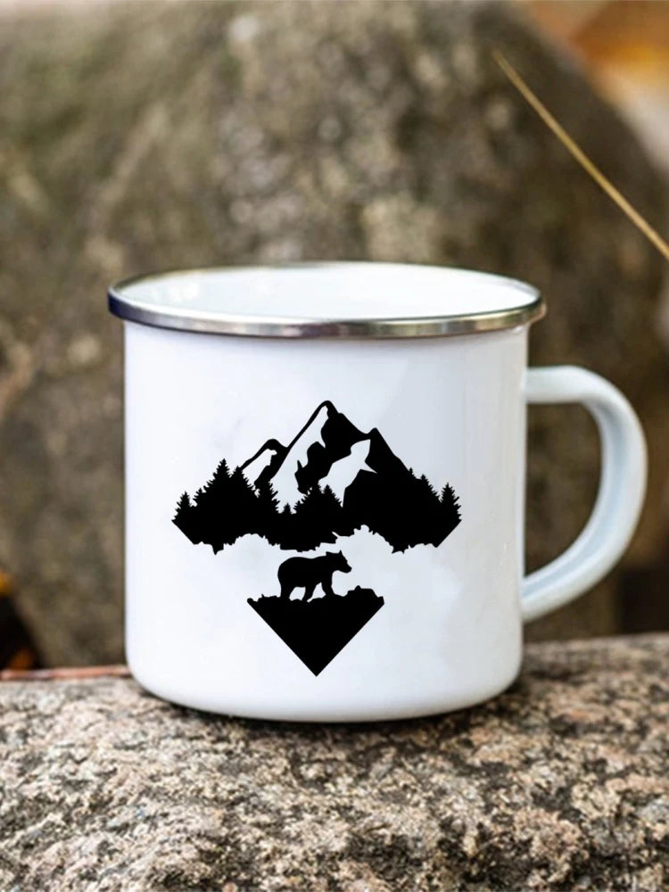 Adventure Forest Mountain Print Coffee Water Cup Camping Mugs Handle Drinkwa