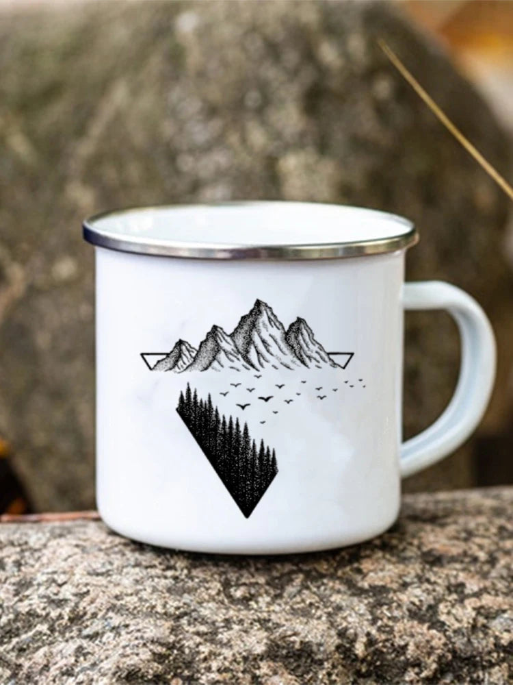 Adventure Forest Mountain Print Coffee Water Cup Camping Mugs Handle Drinkwa