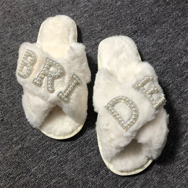 BRIDE/WIFEY Plush Slippers Bride Honeymoon Shower Shoes Creative Bridesmaids