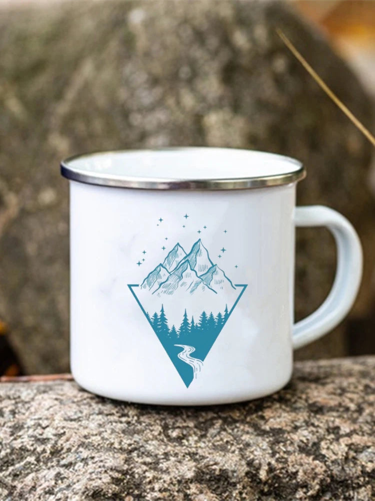 Adventure Forest Mountain Print Coffee Water Cup Camping Mugs Handle Drinkwa