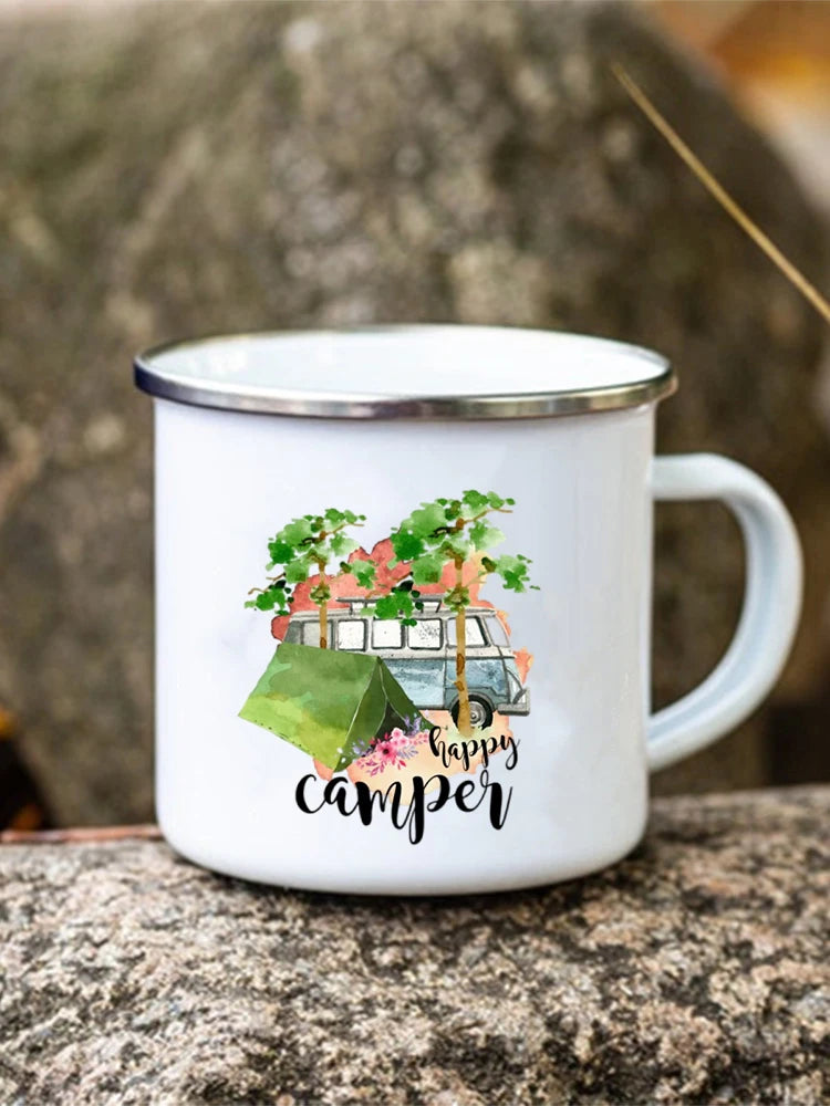 Adventure Forest Mountain Print Coffee Water Cup Camping Mugs Handle Drinkwa