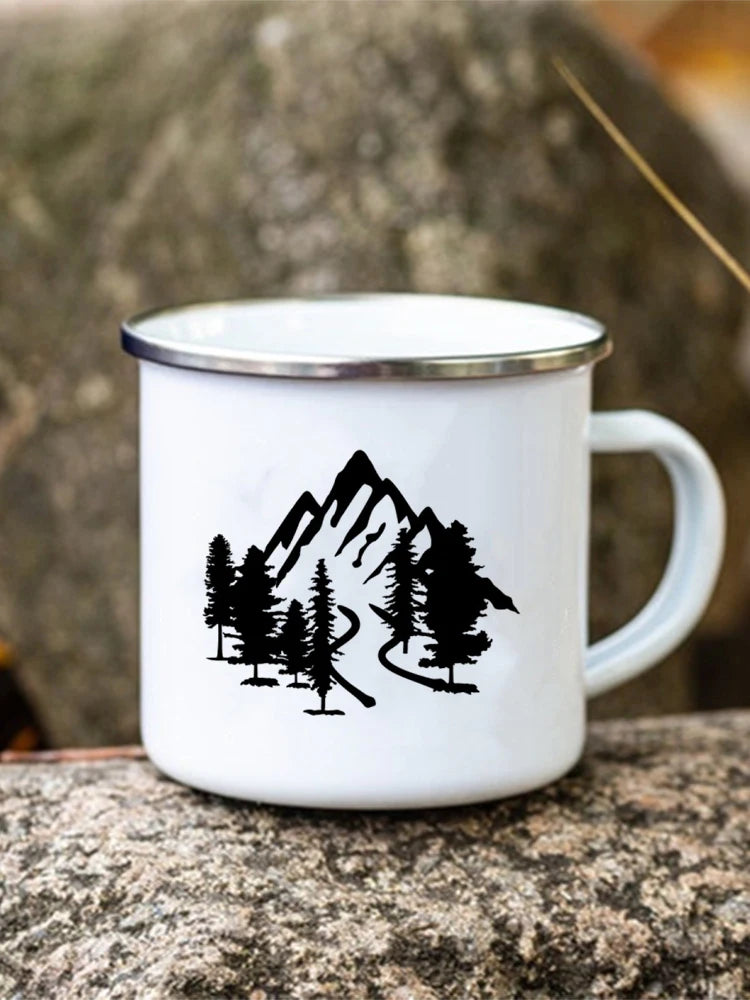 Adventure Forest Mountain Print Coffee Water Cup Camping Mugs Handle Drinkwa