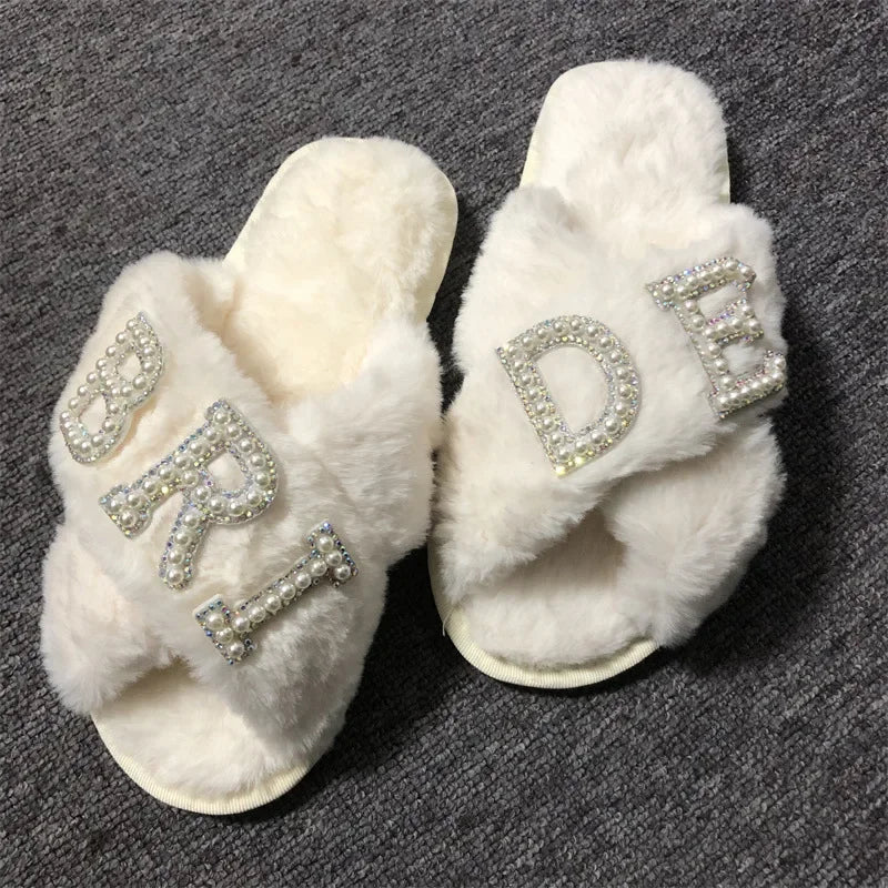 BRIDE/WIFEY Plush Slippers Bride Honeymoon Shower Shoes Creative Bridesmaids