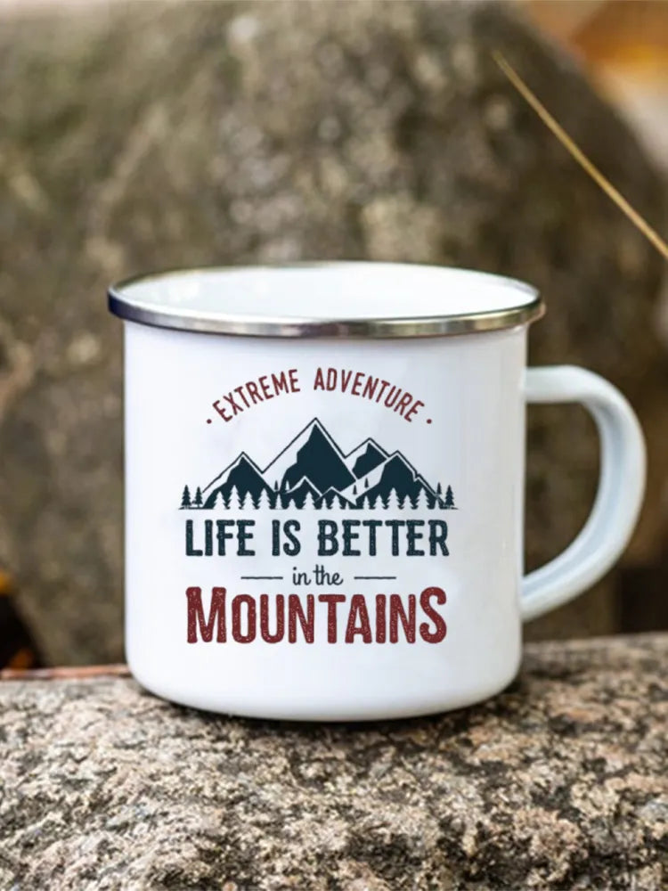 Adventure Forest Mountain Print Coffee Water Cup Camping Mugs Handle Drinkwa