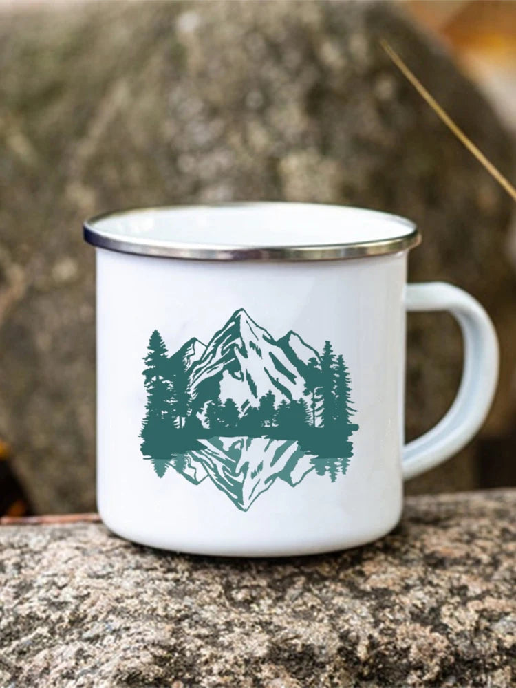 Adventure Forest Mountain Print Coffee Water Cup Camping Mugs Handle Drinkwa