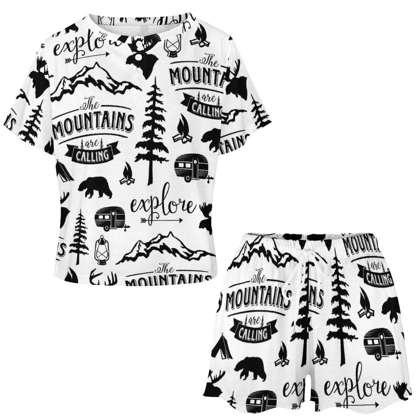 Bachelorette Party Adventure Awaits Pajamas Camping Theme Women PJ Set Sleepwear Henley Top Short Set Plus Size Lounge Wear Matching Set