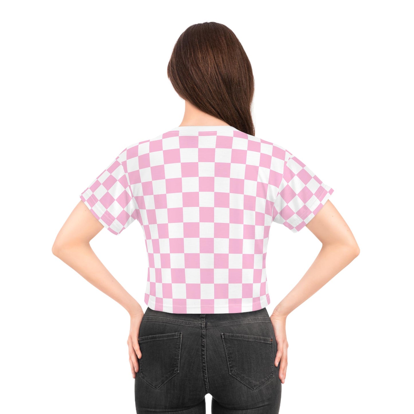 Mountain Heart Checkered Crop Tee for Outdoor Enthusiasts, Women's Casual Shirt, Summer Fashion Top, Trendy Crop T-Shirt, Hiking Apparel