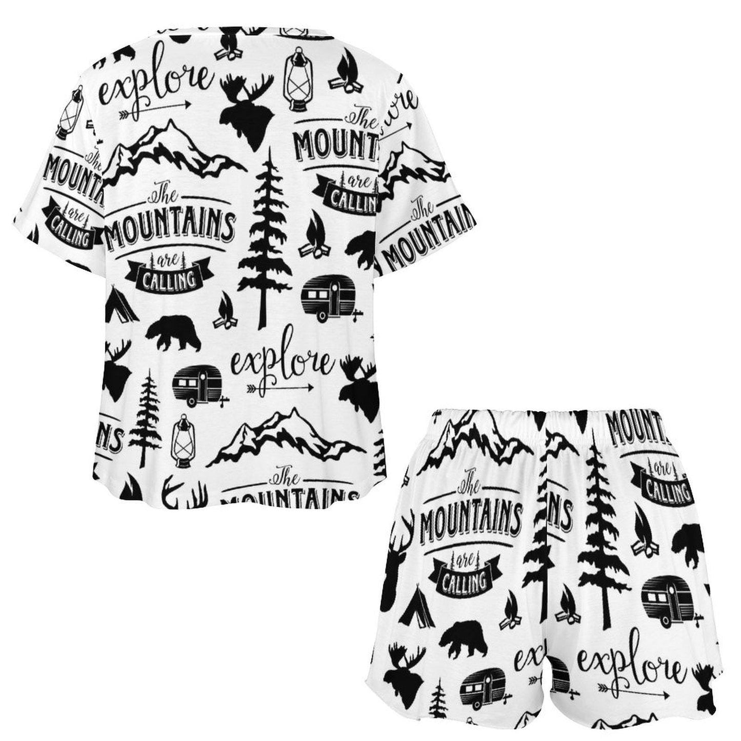 Bachelorette Party Adventure Awaits Pajamas Camping Theme Women PJ Set Sleepwear Henley Top Short Set Plus Size Lounge Wear Matching Set